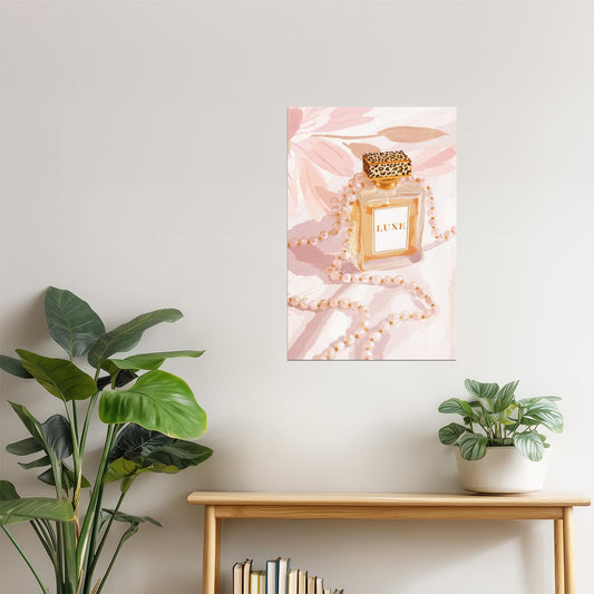 Luxury Perfume and Pearls | Sophisticated Vanity Art | Wall Art Print Poster