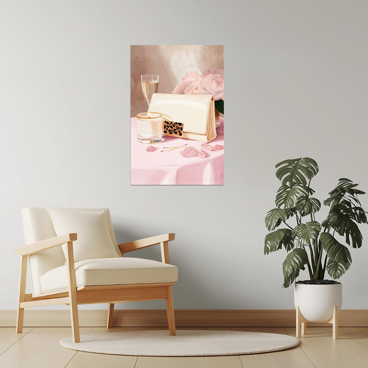 Handbag with Candle and Petals | Romantic Girly Aesthetic | Wall Art Print Poster