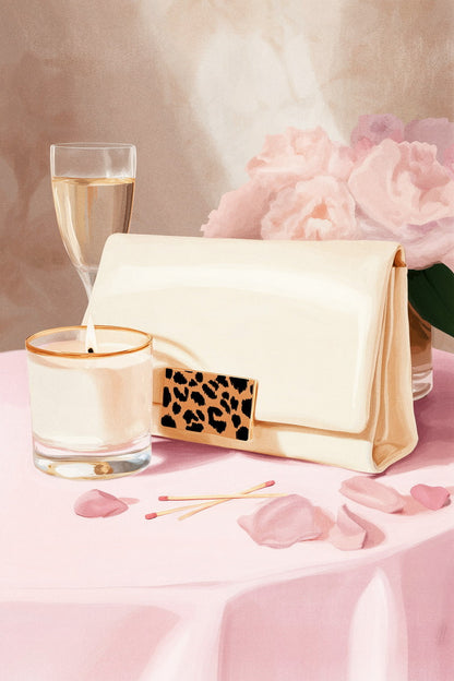 Handbag with Candle and Petals | Romantic Girly Aesthetic | Wall Art Print Poster