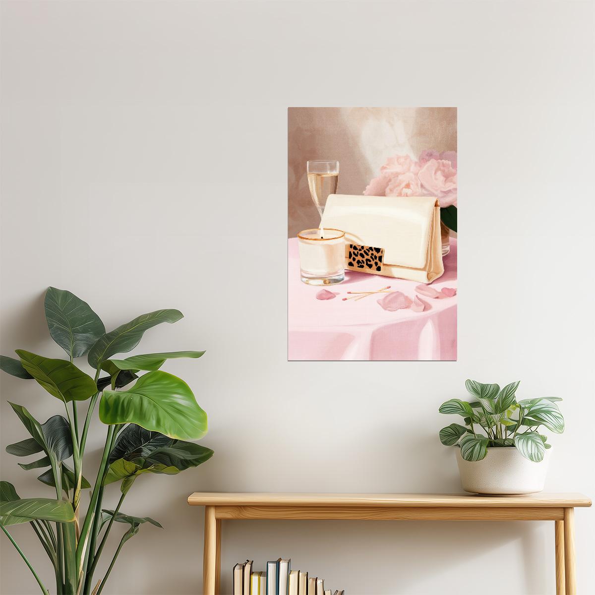 Handbag with Candle and Petals | Romantic Girly Aesthetic | Wall Art Print Poster