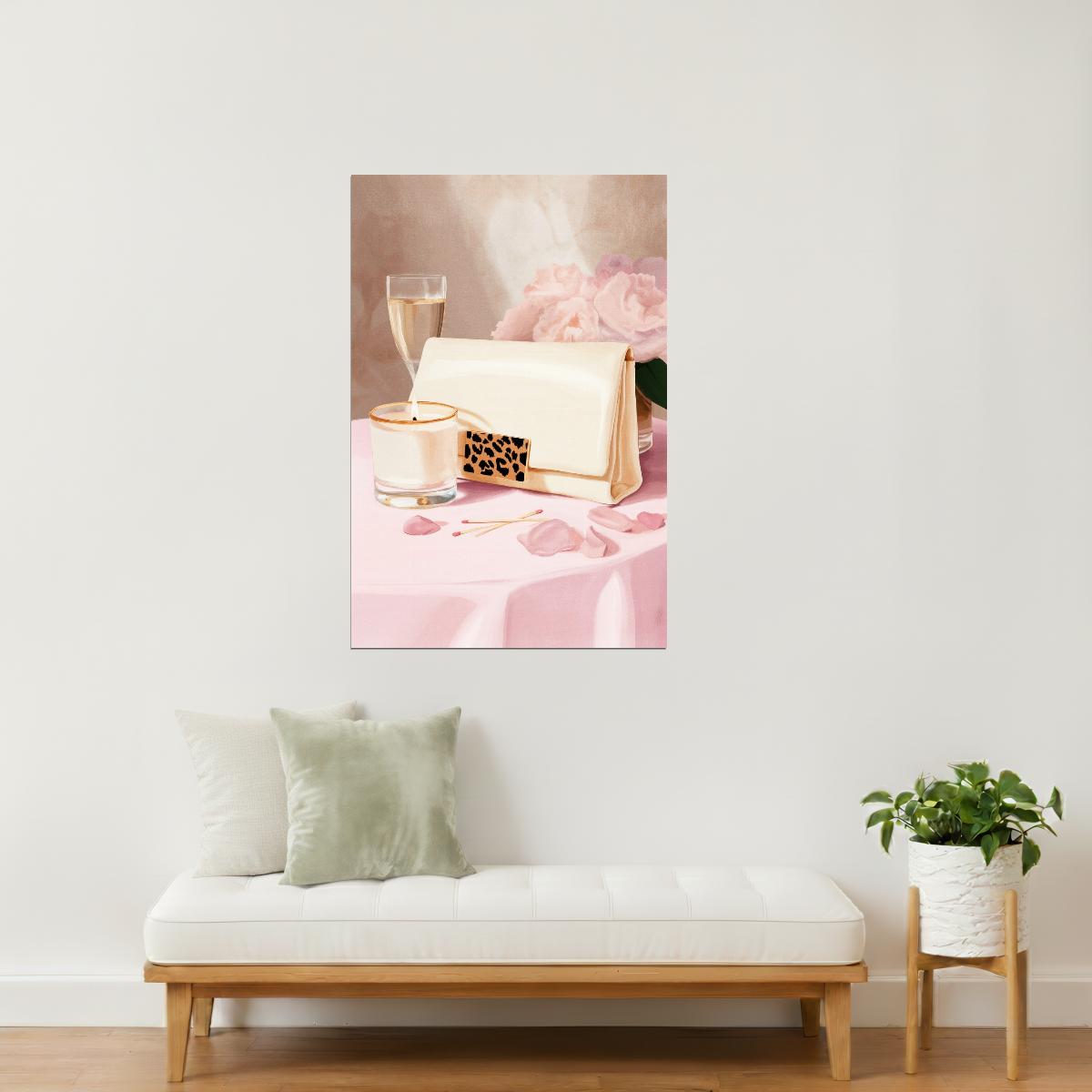 Handbag with Candle and Petals | Romantic Girly Aesthetic | Wall Art Print Poster