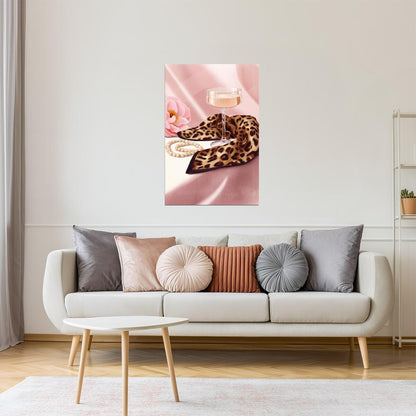 Champagne Glass with Leopard Scarf | Glamorous Coquette Aesthetic | Wall Art Print Poster