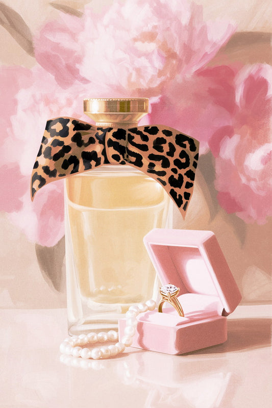 Perfume Bottle with Jewelry Box | Luxurious Feminine Art | Wall Art Print Poster