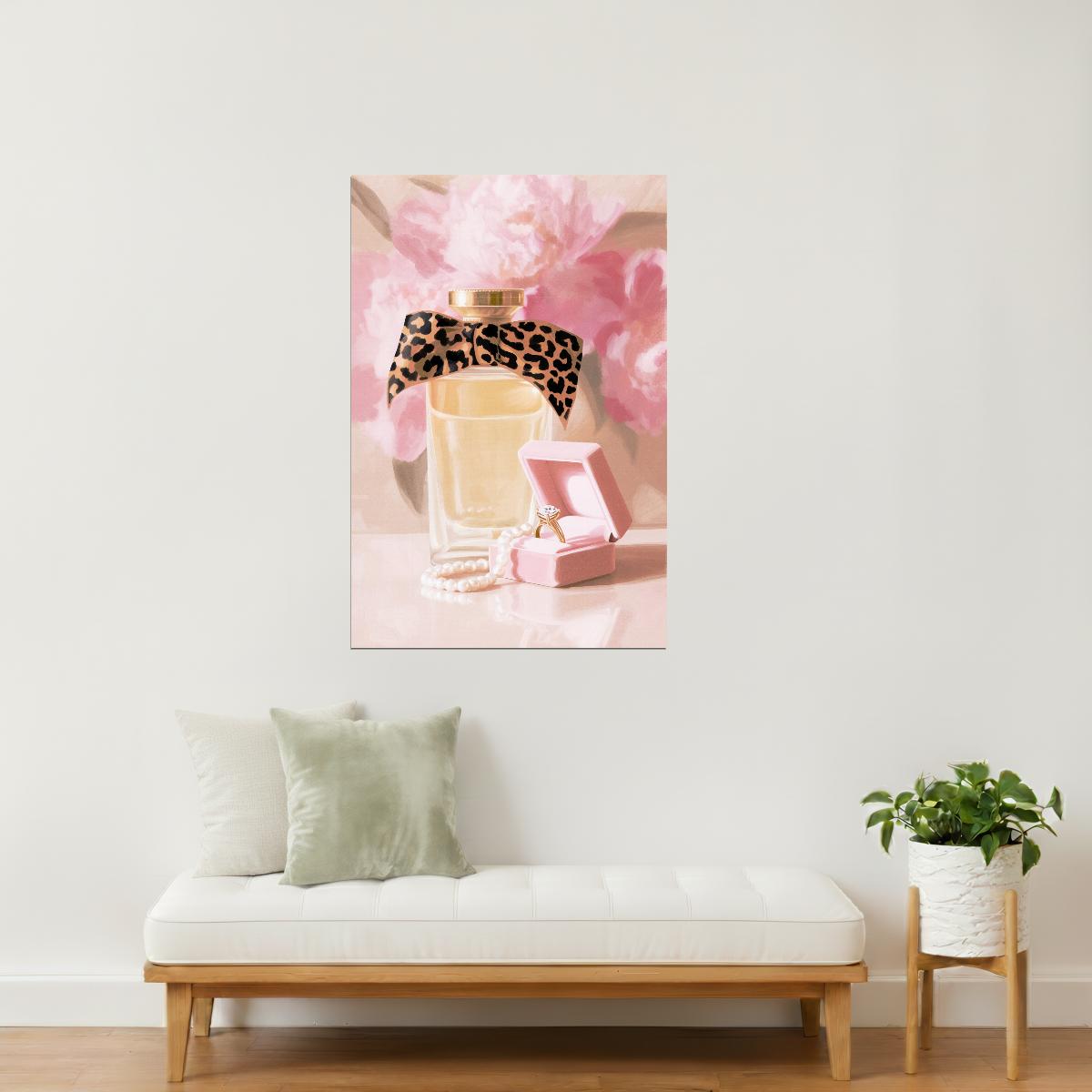 Perfume Bottle with Jewelry Box | Luxurious Feminine Art | Wall Art Print Poster