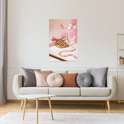 Pink Cocktail and Leopard Macaron | Playful Hyper-Feminine Still Life | Wall Art Print Poster