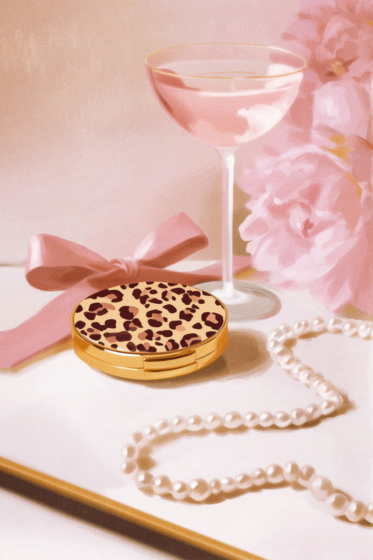 Pink Cocktail and Leopard Macaron | Playful Hyper-Feminine Still Life | Wall Art Print Poster