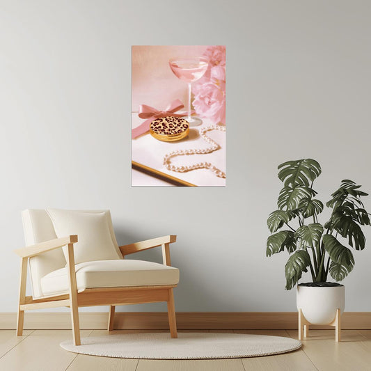 Pink Cocktail and Leopard Macaron | Playful Hyper-Feminine Still Life | Wall Art Print Poster