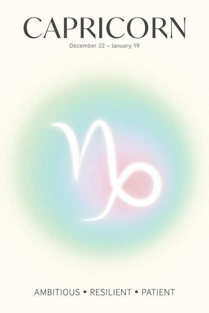 Capricorn Zodiac Sign | Modern Spiritual Aesthetic | Astrology Wall Art Print Poster