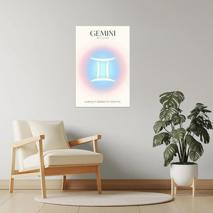 Gemini Zodiac Sign | Whimsical Aura Gradient | Astrology Wall Decor Poster