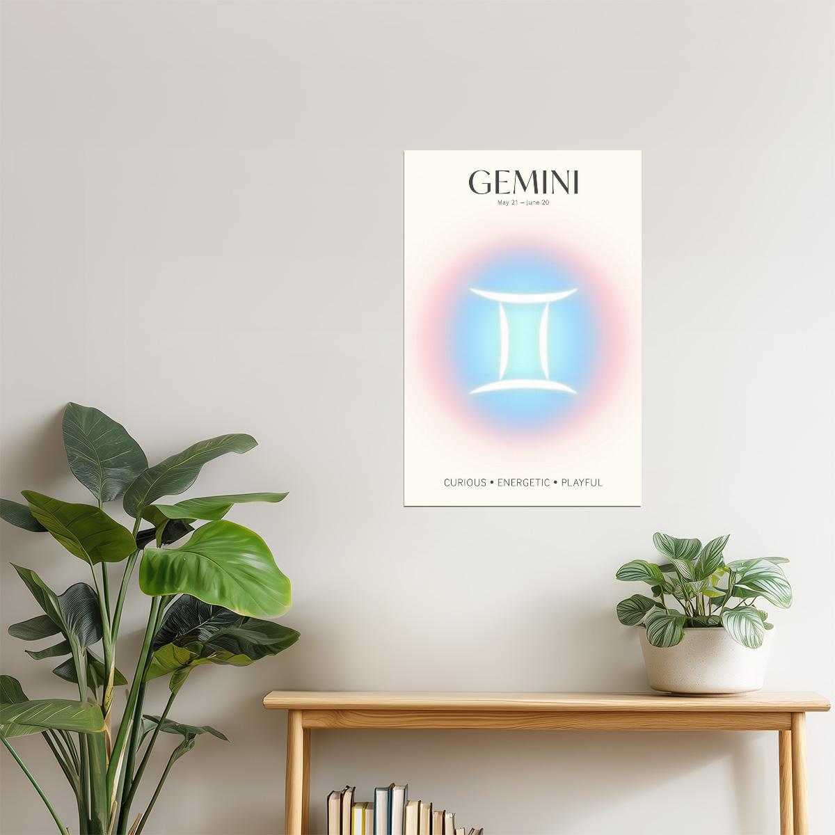 Gemini Zodiac Sign | Whimsical Aura Gradient | Astrology Wall Decor Poster