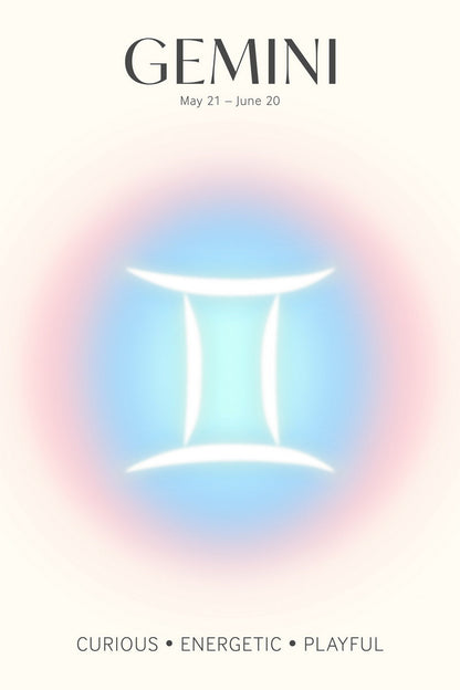 Gemini Zodiac Sign | Whimsical Aura Gradient | Astrology Wall Decor Poster