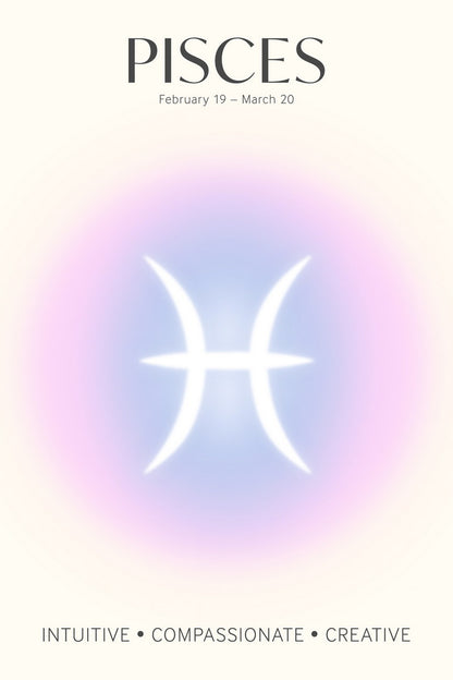Pisces Zodiac Sign | Mystical Celestial Design | Astrology Wall Art Print Poster