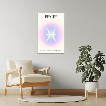 Pisces Zodiac Sign | Mystical Celestial Design | Astrology Wall Art Print Poster