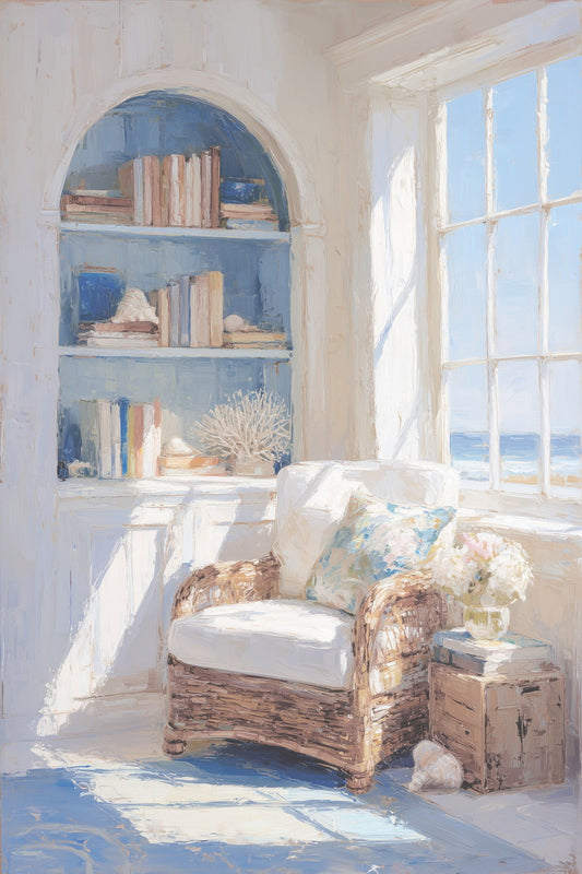 Cozy Reading Nook with Books | Coastal Granddaughter Bookish Aesthetic Poster