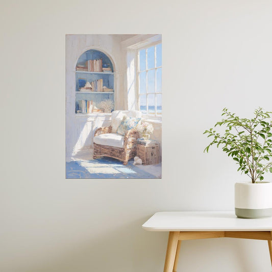 Cozy Reading Nook with Books | Coastal Granddaughter Bookish Aesthetic Poster