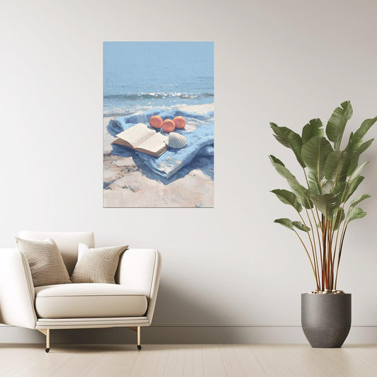 Reading by the Ocean with Fruits and Shells | Coastal Granddaughter Bookish Aesthetic Poster