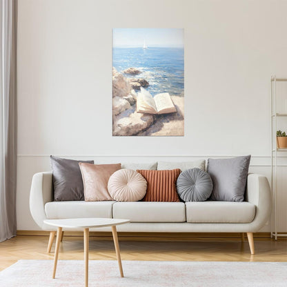 Open Book on Ocean Rocks | Coastal Granddaughter Bookish Aesthetic Poster