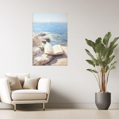 Open Book on Ocean Rocks | Coastal Granddaughter Bookish Aesthetic Poster