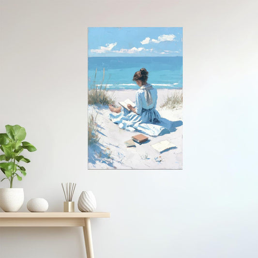 Woman Reading by the Dunes | Coastal Granddaughter Bookish Aesthetic Poster