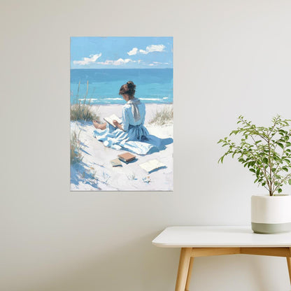 Woman Reading by the Dunes | Coastal Granddaughter Bookish Aesthetic Poster