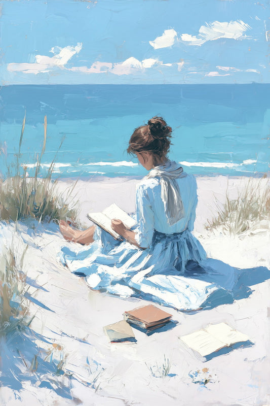 Woman Reading by the Dunes | Coastal Granddaughter Bookish Aesthetic Poster