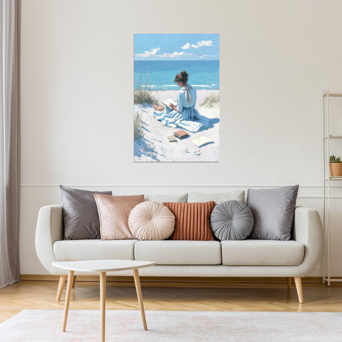 Woman Reading by the Dunes | Coastal Granddaughter Bookish Aesthetic Poster