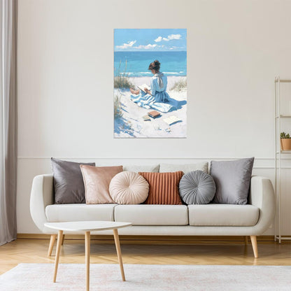 Woman Reading by the Dunes | Coastal Granddaughter Bookish Aesthetic Poster