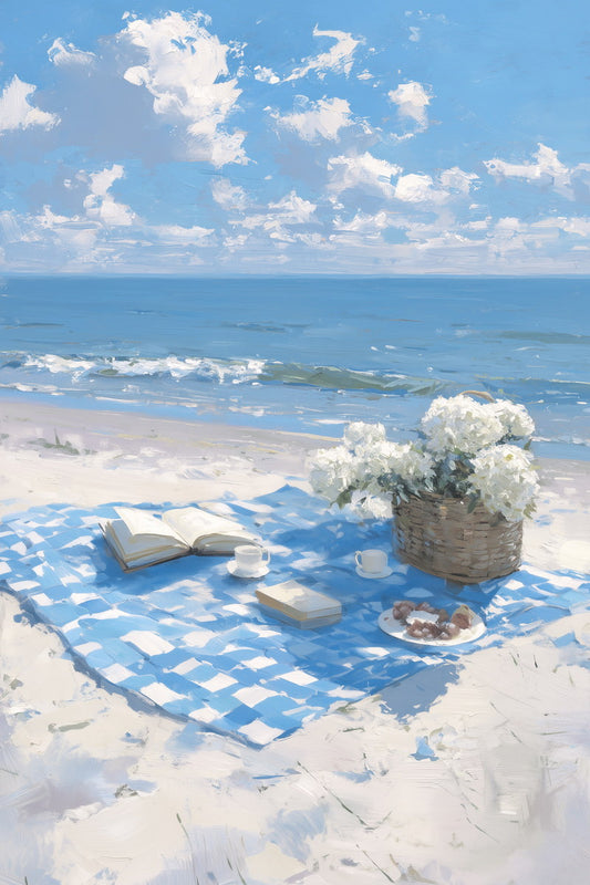 Romantic Picnic on the Beach with Blanket | Coastal Granddaughter Aesthetic Poster