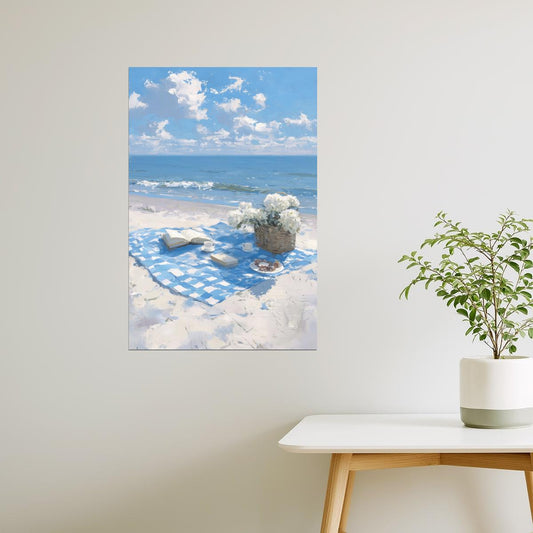 Romantic Picnic on the Beach with Blanket | Coastal Granddaughter Aesthetic Poster