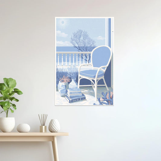 Ocean View with Books | Coastal Granddaughter Bookish Aesthetic Poster
