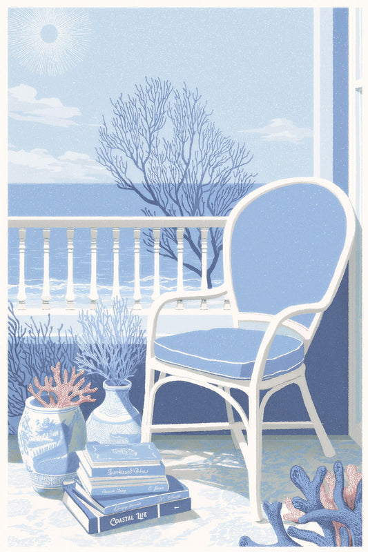 Ocean View with Books | Coastal Granddaughter Bookish Aesthetic Poster