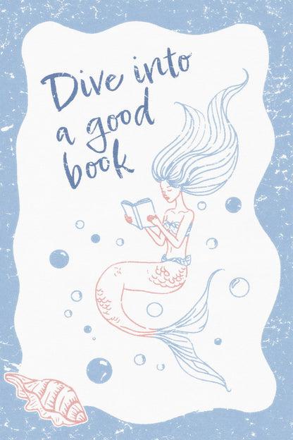 Dive into a Good Book Mermaid | Coastal Granddaughter Bookish Aesthetic Poster