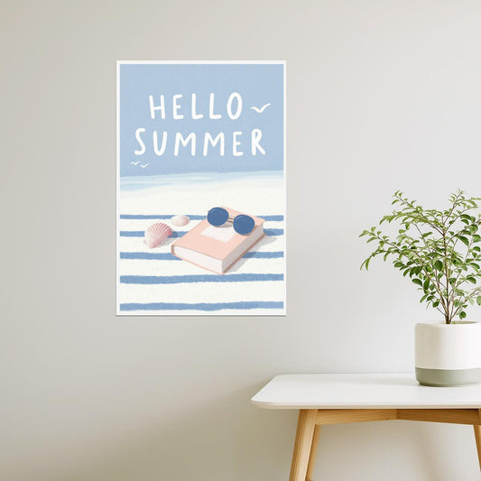 Hello Summer with Seashells and Sunglasses | Coastal Granddaughter Bookish Aesthetic Poster