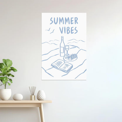 Summer Vibes with Wine and Books | Coastal Granddaughter Bookish Aesthetic Poster