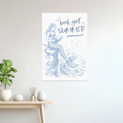 Book Girl Summer Mermaid | Coastal Granddaughter Bookish Aesthetic Poster