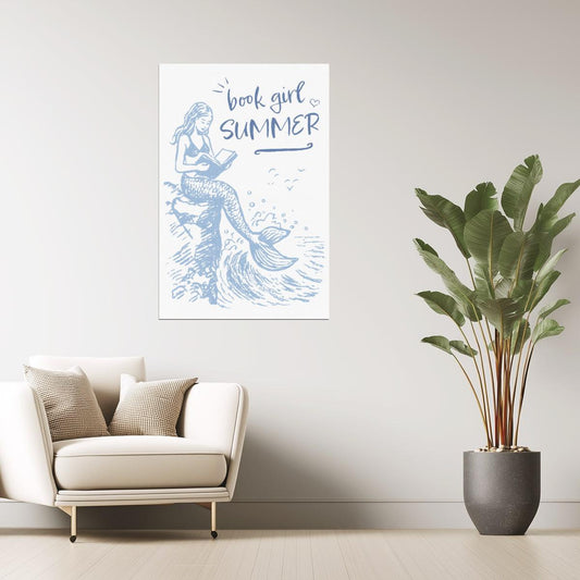 Book Girl Summer Mermaid | Coastal Granddaughter Bookish Aesthetic Poster