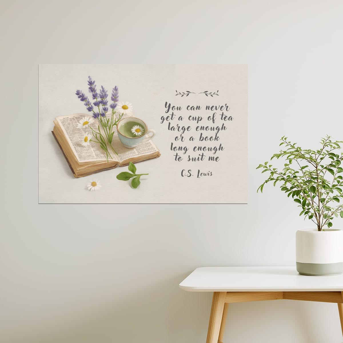 CS Lewis Tea and Book Quote | Bookish Floral Aesthetic Poster