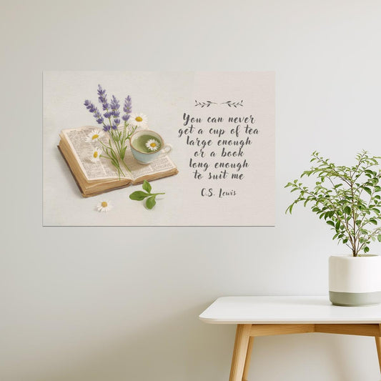 CS Lewis Tea and Book Quote | Bookish Floral Aesthetic Poster