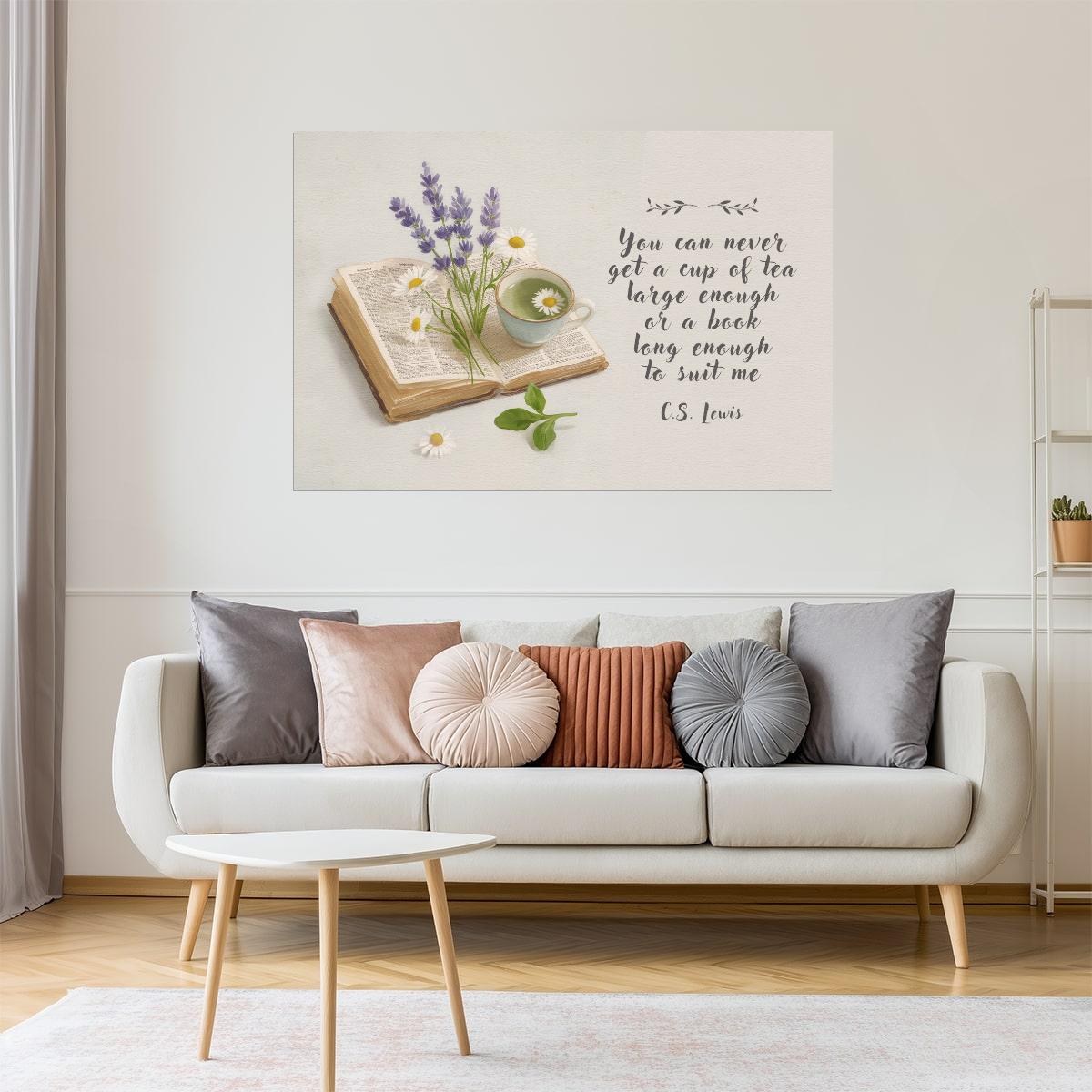CS Lewis Tea and Book Quote | Bookish Floral Aesthetic Poster