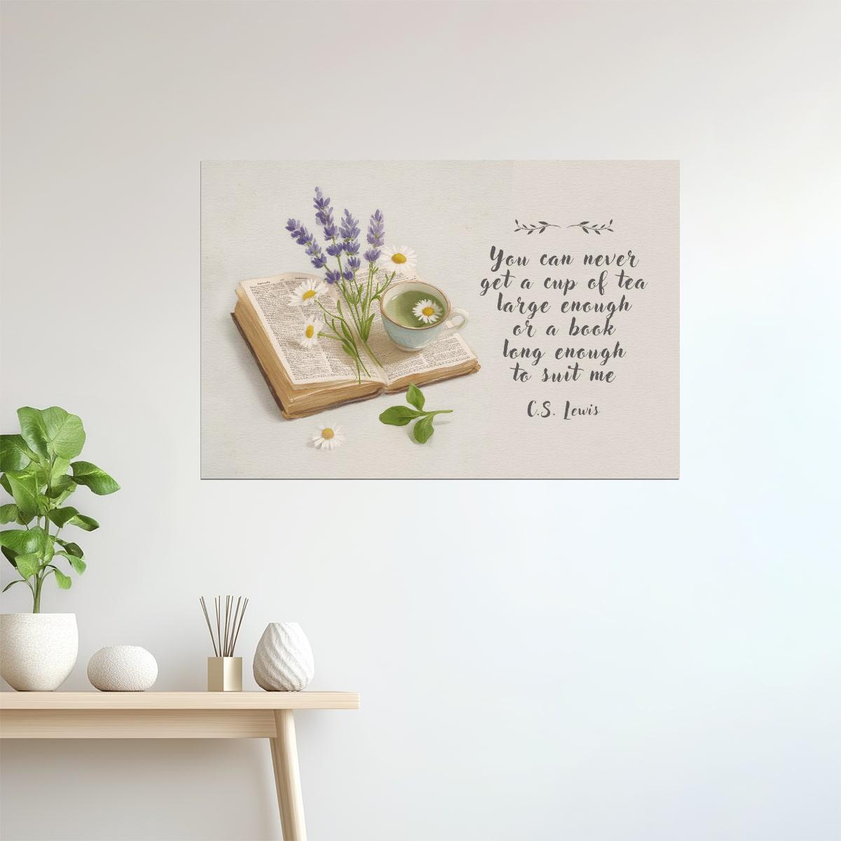 CS Lewis Tea and Book Quote | Bookish Floral Aesthetic Poster