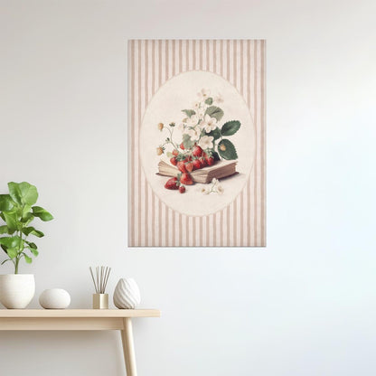 Vintage Strawberries with Books | Bookish Floral Aesthetic Poster
