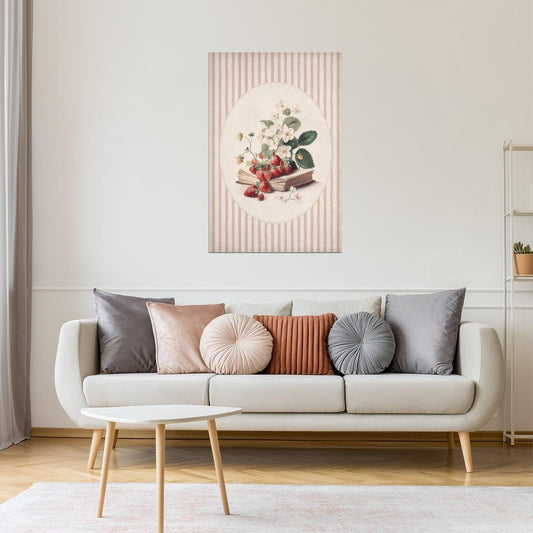Vintage Strawberries with Books | Bookish Floral Aesthetic Poster