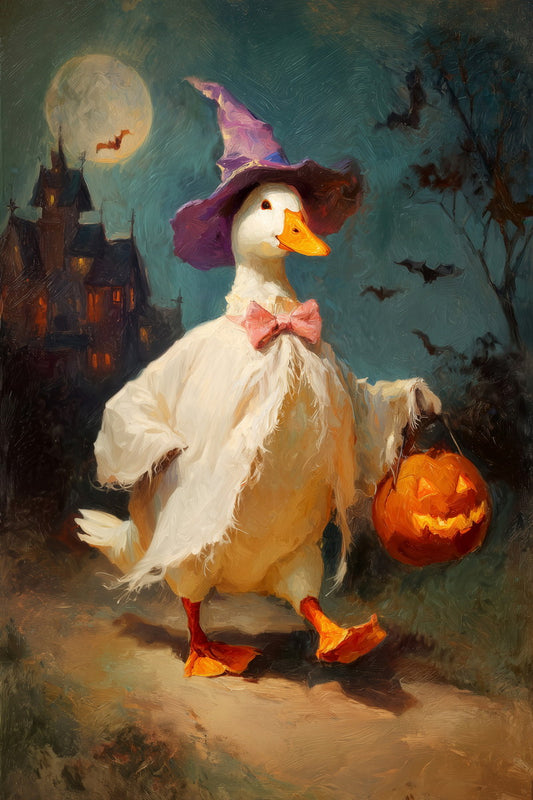 Silly Goose Trick or Treat | Cute Halloween Duck Wall Art Poster