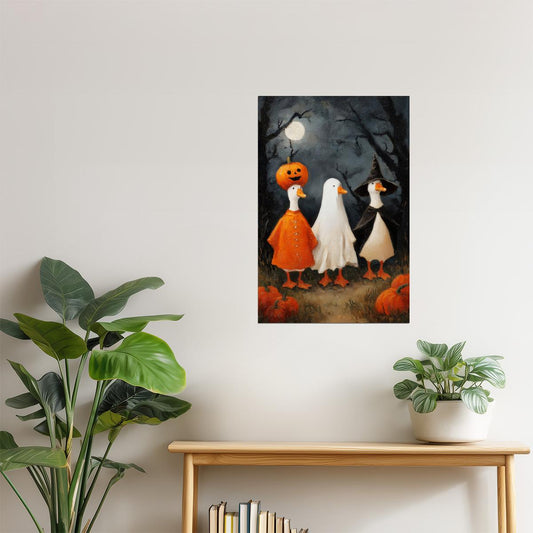 Pumpkin Patch Geese | Cute Halloween Farmhouse Wall Art Poster
