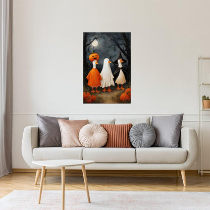 Pumpkin Patch Geese | Cute Halloween Farmhouse Wall Art Poster