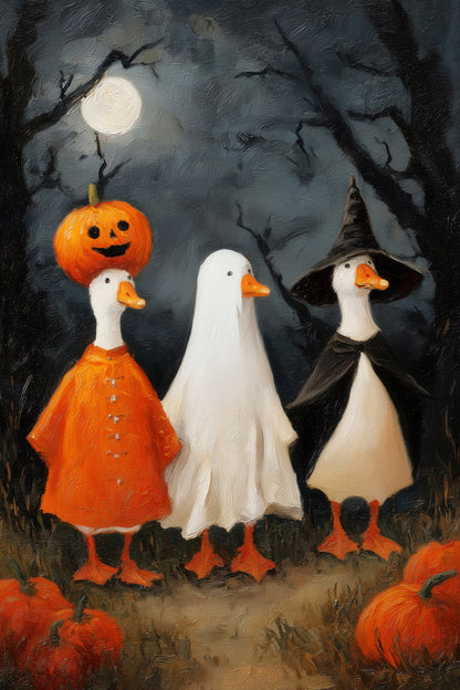 Pumpkin Patch Geese | Cute Halloween Farmhouse Wall Art Poster