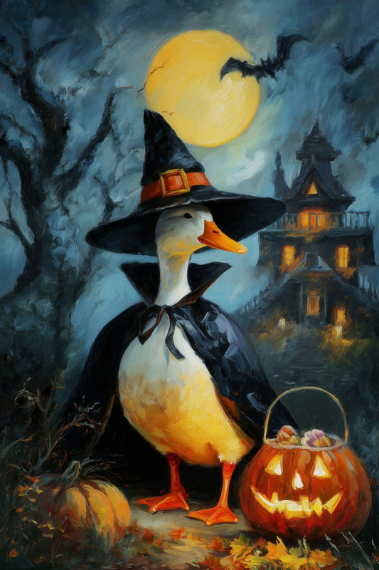 Haunted House Goose | Spooky Halloween Duck Wall Art Poster