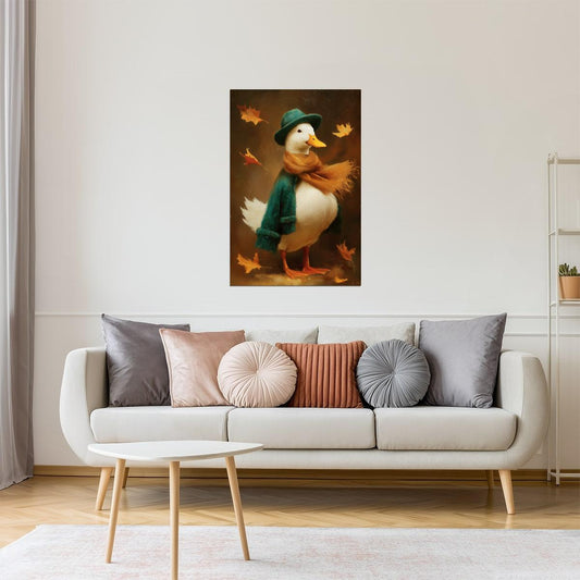 Autumn Goose in Green Coat | Cozy Fall Duck Wall Art Poster