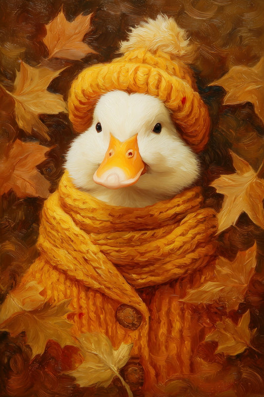 Cozy Goose in Knitted Hat | Cute Autumn Duck Wall Art Poster