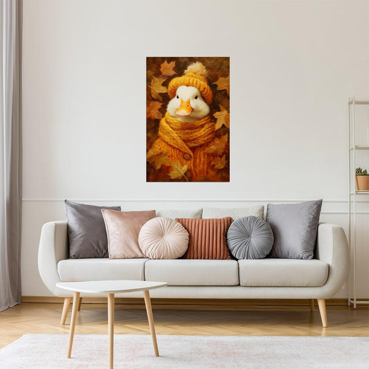 Cozy Goose in Knitted Hat | Cute Autumn Duck Wall Art Poster